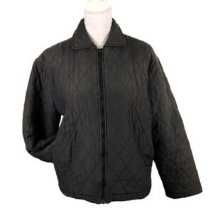 Bogari Signature 100% Silk Dark Green Collared Long Sleeve Zip Up Quilted Jacket